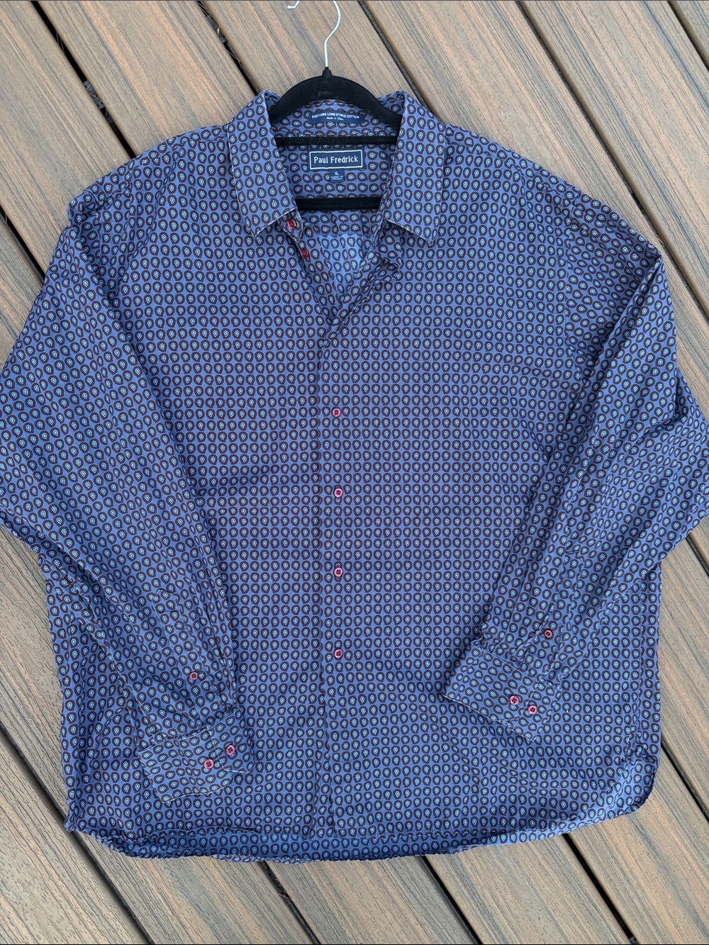 Paul Fredrick Navy and Light Blue Geometric Print Dress Shirt